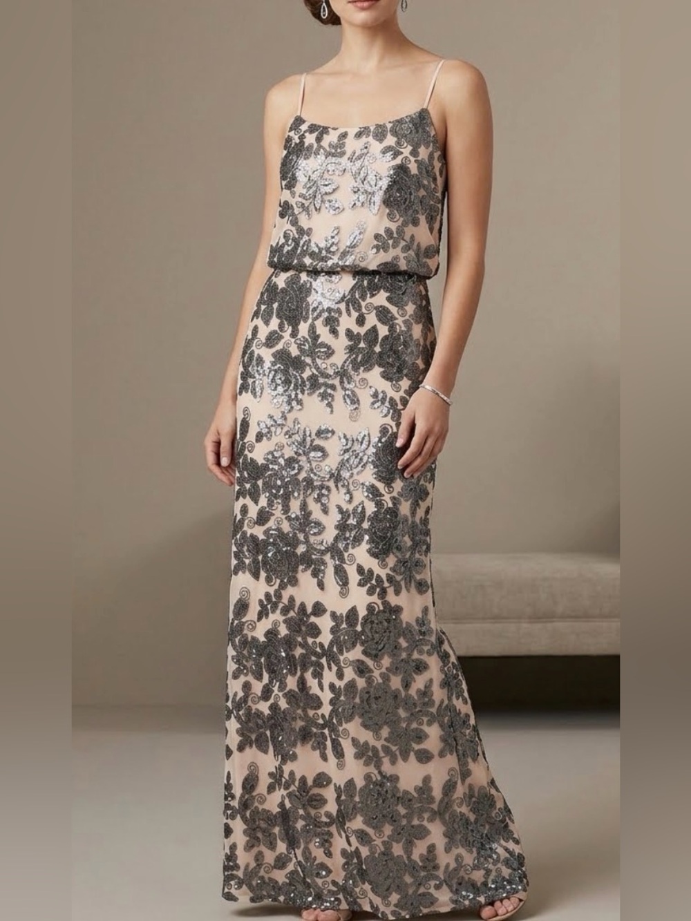 NWT Chaps Blush/Metallic Soutache Embroidered Evening Dress 14 Glam Prom Wedding